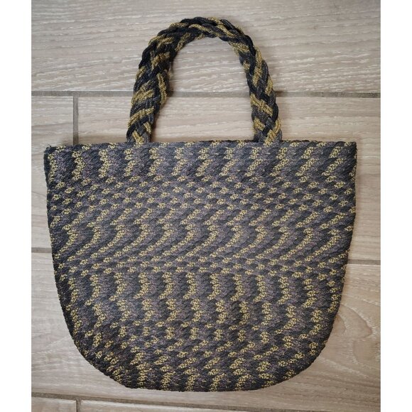 Vintage Eric Javits Gray Gold Woven Purse Shoulder Bag Doulbe Strap Snap Close - Picture 2 of 5